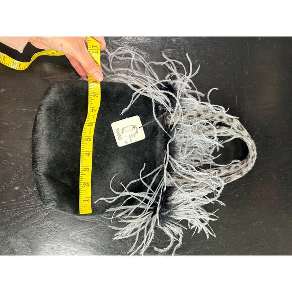 Avant Garde- top handle- black velvet- gray leopard feather trim- nwt tote - Picture 3 of 4